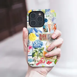 American Beach Collage Phone Case,Lemons,Blueberries,Lighthouses,Hydrangeas,Sailboats,For iPhone 17 16 15 14 13 12 11 ProMax,Samsung S25 S24