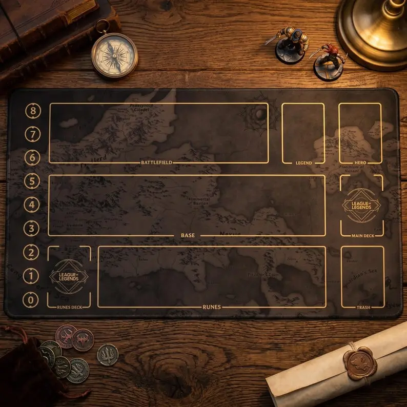 LOL Riftbound Battlefield TCG Mat with Zones Gaming Mouse Pad Desk Mat Manga Mousepad Type Keyboard Pad
