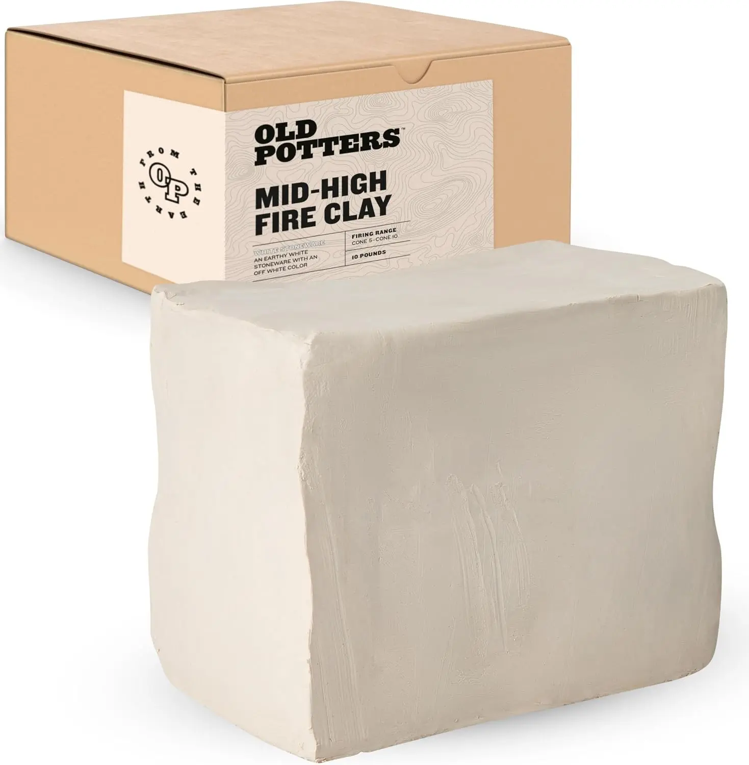 Old Potters Mid High Fire White Stoneware Clay for Pottery | Cone 6-10 | Ideal for Wheel Throwing, Hand Building, Sculpting | Great for All Skill Levels | Greenware Clay, 10 lbs.