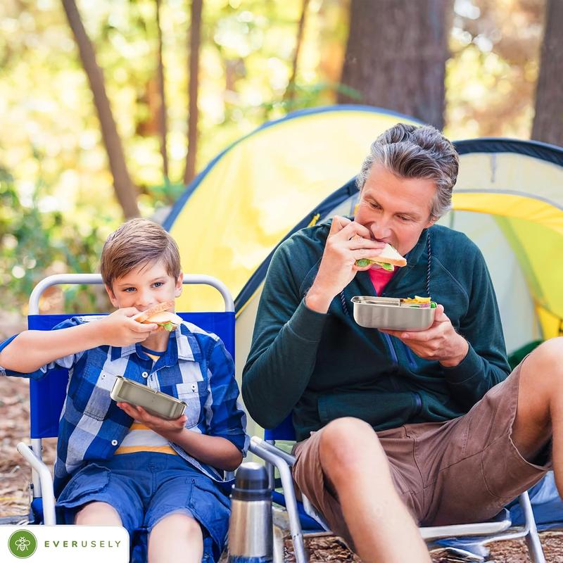 Everusely Stainless Steel Bento Box - 27oz / 0.8L - 3 Compartment Snack Organizer with Leakproof Condiment Container - Eco-Friendly & Dishwasher Safe Lunch Box