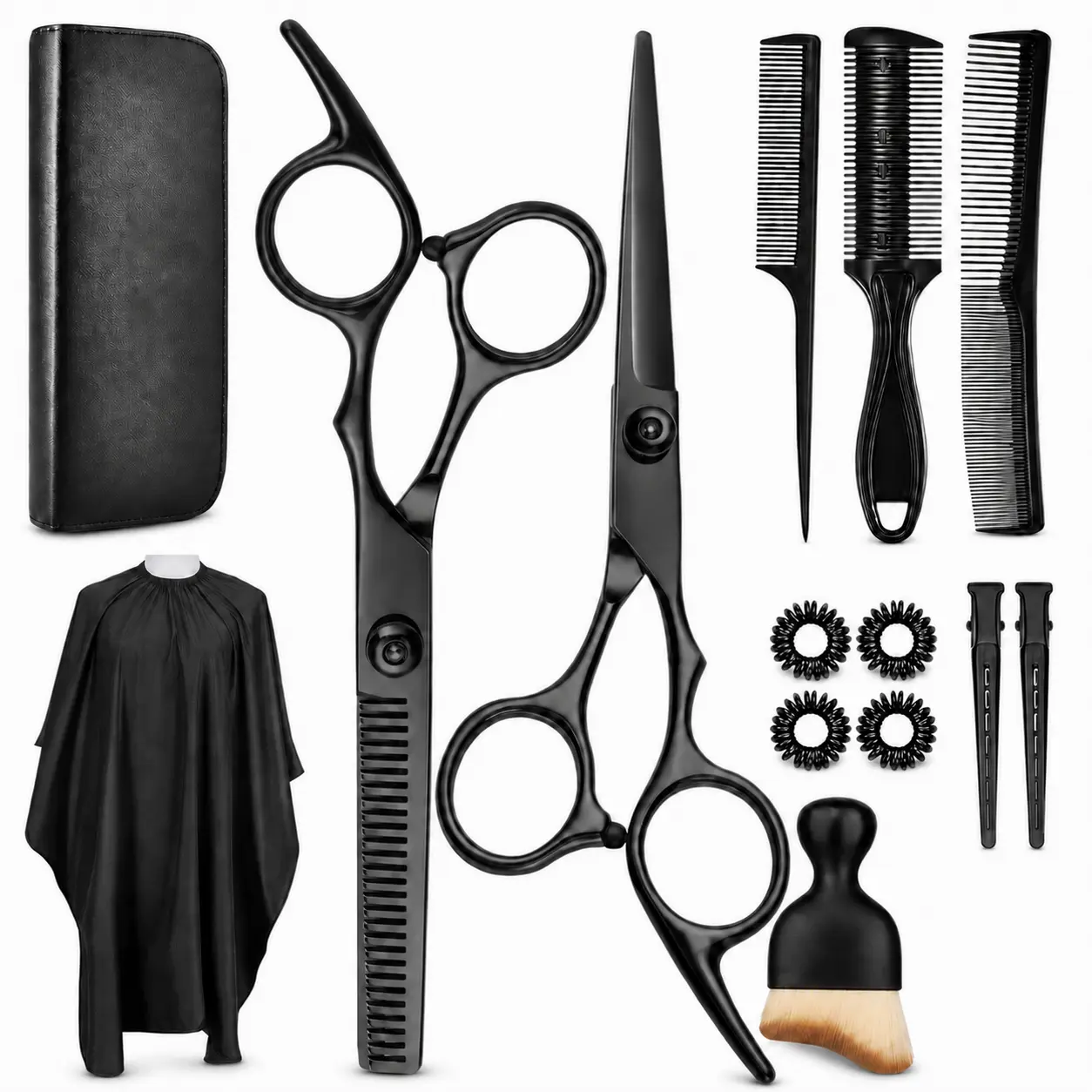 Professional 15-Piece Stainless Steel Hair Cutting Scissors Set - Thinning Shears, Adjustable Handle, Storage Case for Salon & Home Haircare, Brush, Unscented, Unisex, Beauty Products, Metal, Adults, Sectioning Clips, None, Precision Cut, Heatless, Hair B