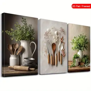 3 Piece Vintage Tool Decorative Art Set, Elegant Kitchen Canvas Wall Art, Modern Poster Prints, Retro Style Framed Wall Hangings