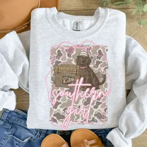 Unisex Jersey Sweatshirt - Ash Grey Sublimation Southern Girl Dog Design Loveable Polyester Fabric Perfect Fits Wo Hoodied Cotton Hoodie for Him Her