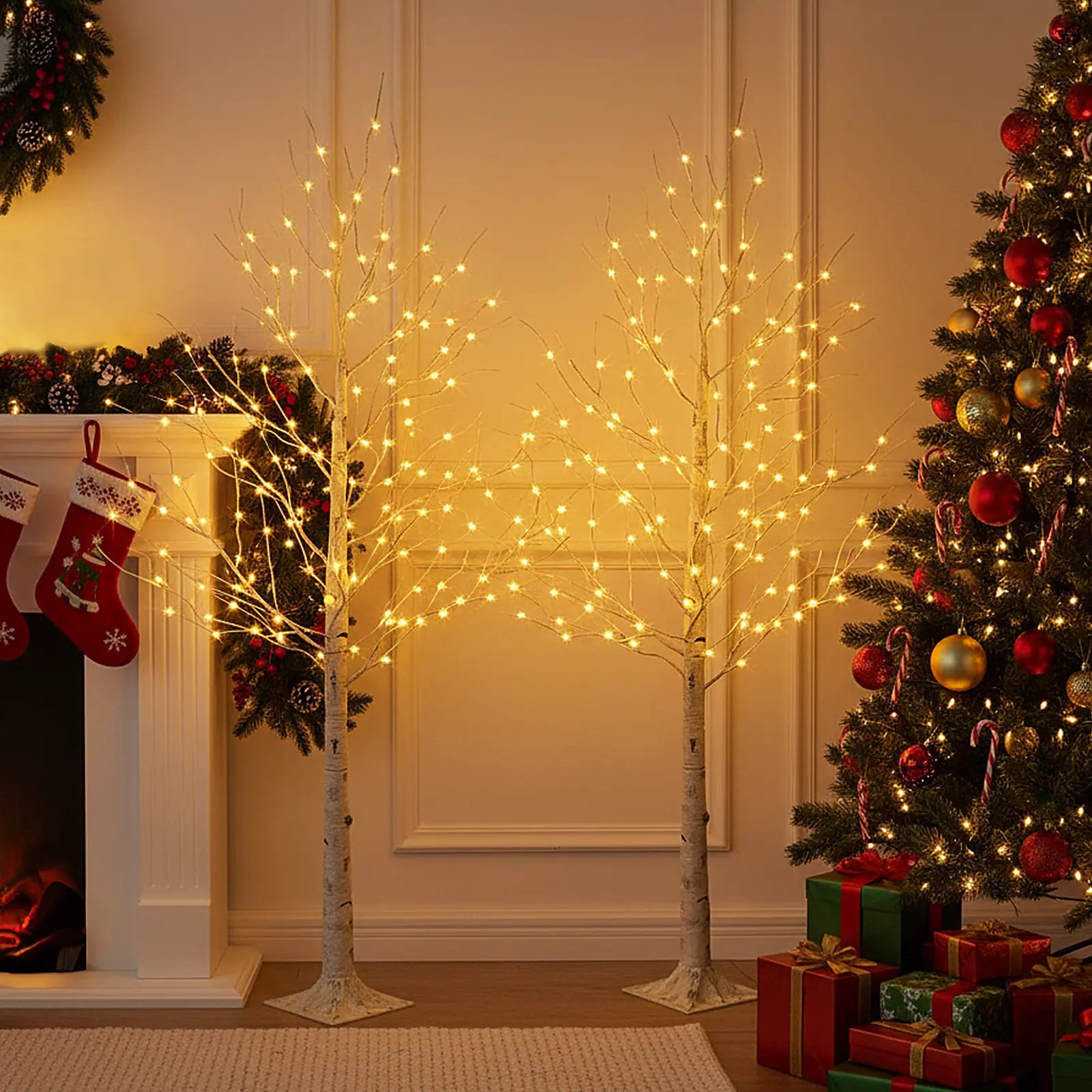 EAMBRITE Lighted Birch Tree, 6ft Prelit White Christmas Trees Outdoor 2Pack | Twinkling Artificial Twig Tree with 128 LED Lights Timer & Dimmer for Decorations Outdoor Indoor Home Porch Bedroom Decor