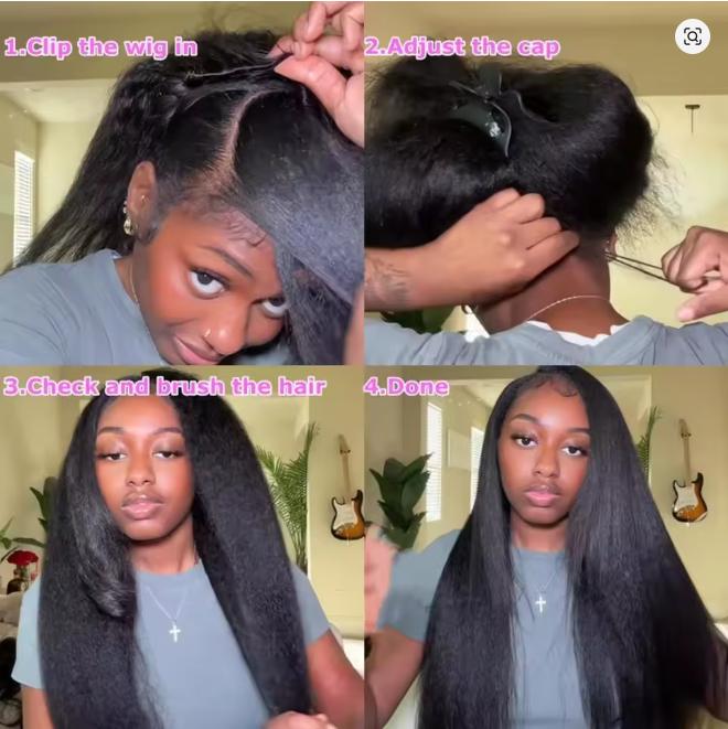 Bling Hair Kinky Straight Half Wigs Glueless 3 IN 1 Half Wig With Drawstring 100% Human Hair Wig Seamless Clip Ins Flip Over