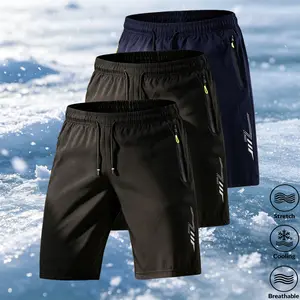 Three-piece set. Fitness, training, sports, running, jogging, zippered pockets, comfortable and breathable, quick-drying five-point sports shorts