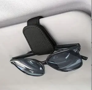 Sunglasses Holders for Car Visor, Magnetic Leather Eyeglass Hanger Clip, Ticket & Card Clip Sunglasses Mount, Universal Car Visor Accessories Gadgets for All Vehicles (1 Pack, Black)
