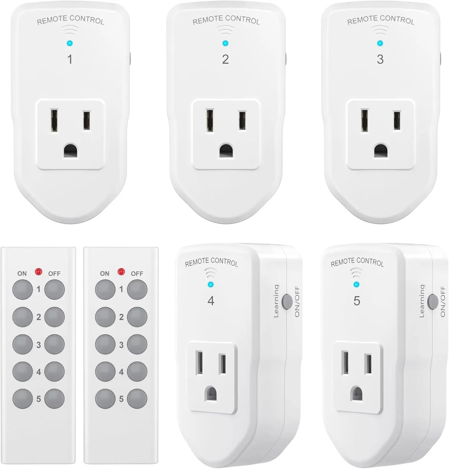 BN-LINK Wireless Remote Control Outlet - Extra Long Range, for Household Appliances, White (2 Remotes + 5 Outlets)