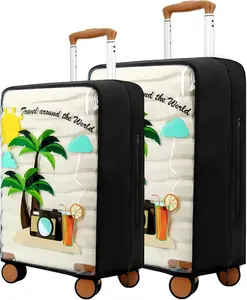 2 PVC Clear Luggage Cover Protectors 20&24 Inch PVC Luggage Covers for Suitcase - Waterproof Dustproof and Anti-Scratch Travel Suitcase Covers Case for Wheeled Luggage (Coconut Tree)