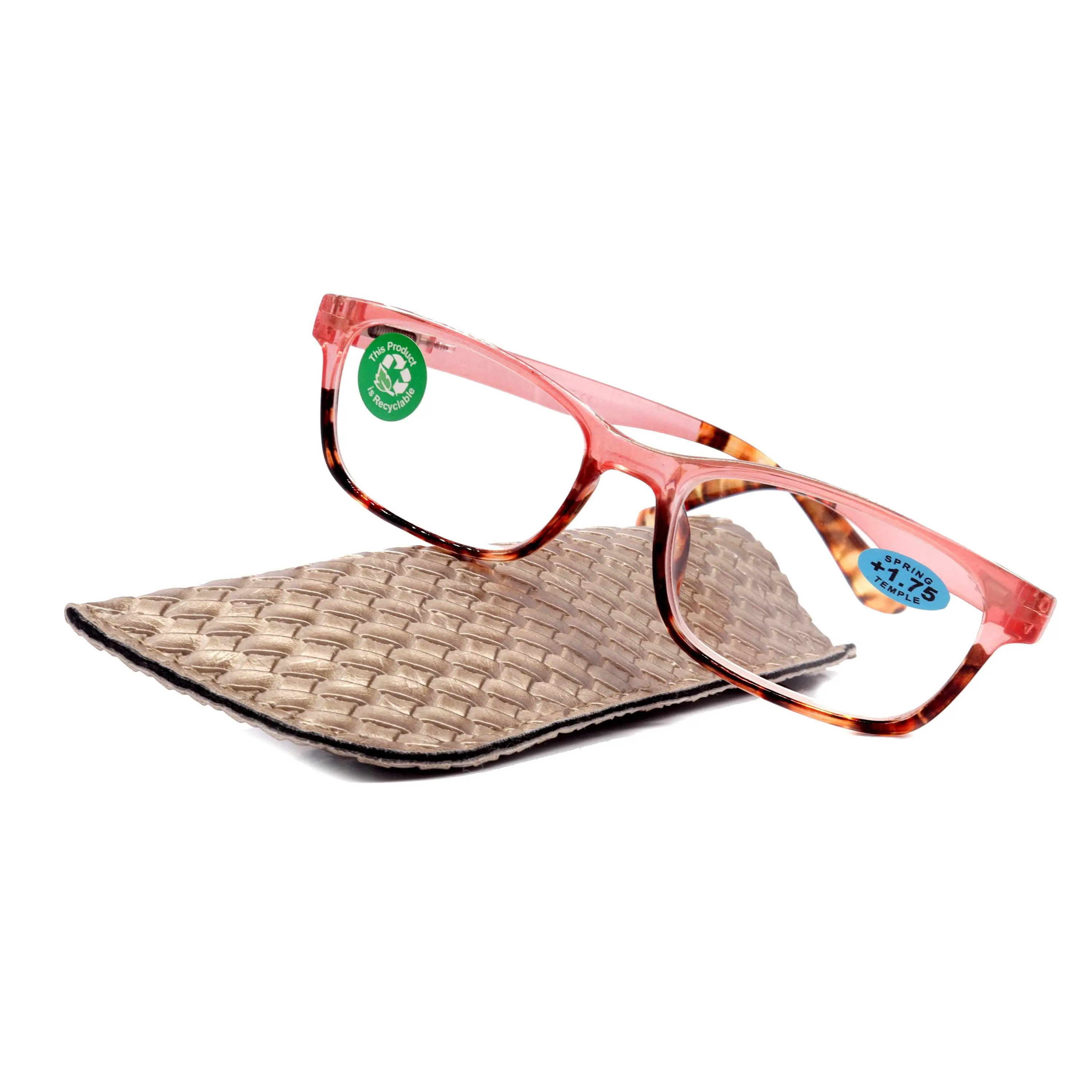 Desiree, (Premium) Reading Glasses, High End Reader +1.25..+3 Magnifying Square Style (Pink Tortoise Brown) Optical Frame. NY Fifth Avenue