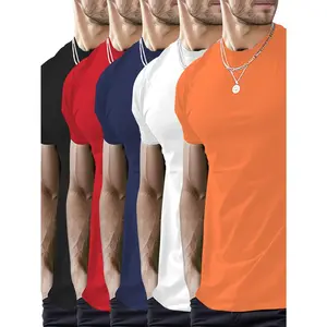 Men's 5-pack Set Of Short Sleeve Crew Neck T-shirts In Solid Color, Fashion Tops For, Daily And Outdoors Wear