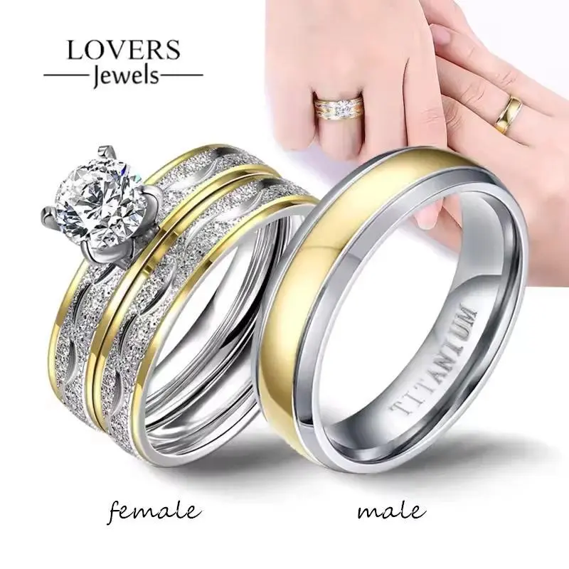 Fashion Couple Rings - Exquisite Rhinestones Zirconia, Men/Women Round Band, Stainless Steel, Handmade Polish, Any Season, Sizes US 5-13#, Wedding Anniversary Jewelry Gifts for Wholesale