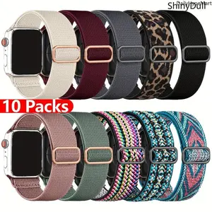 10-Pack Elastic Nylon Apple Watch Bands, Braided Solo Loop Strap 38-49mm Series 1-9 SE Ultra