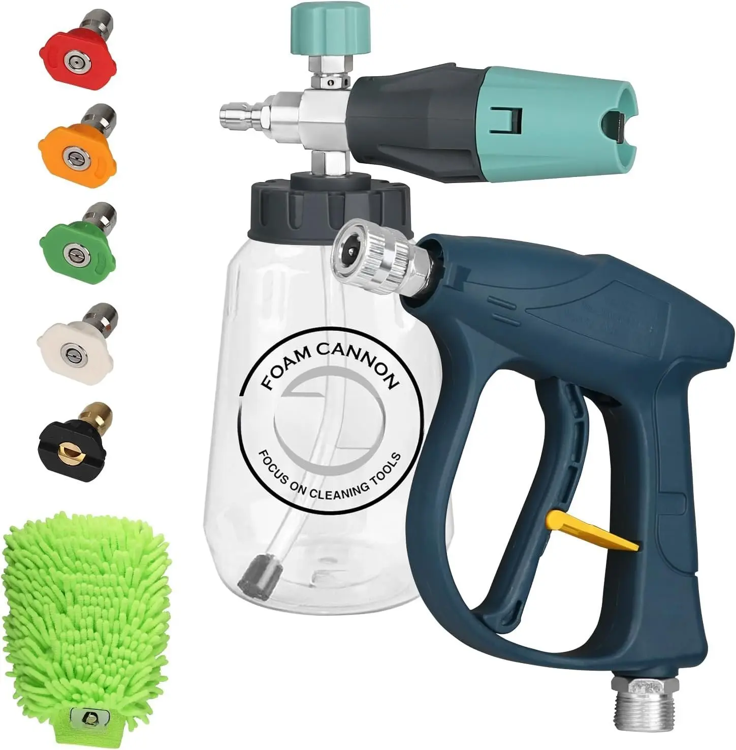 Short  Washer  with  Cannon, High  Washer  Snow  Lance with 1/4 Inch Quick Connector, 5 Nozzle Tips with  Wash Mitt, 3000 PSI, 1 Liter