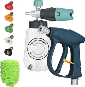 Short  Washer  with  Cannon, High  Washer  Snow  Lance with 1/4 Inch Quick Connector, 5 Nozzle Tips with  Wash Mitt, 3000 PSI, 1 Liter