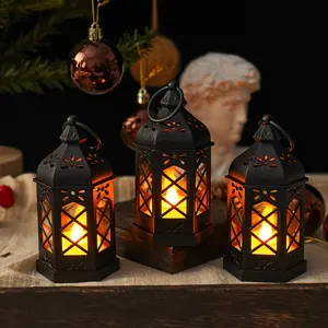 12pcs Decorative Candle Pendant Vintage European Small Lantern LED Electronic Candle Light Festival Hexagonal Wind Light Desktop Decoration Garden Decoration Artistic Decoration Lantern Outdoor/Indoor Center  Ornament