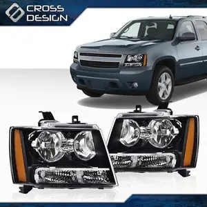 CROSSDESIGN Headlights Lamp Left+Right Fit For Black 2007-14 Chevy Suburban Tahoe Avalanche