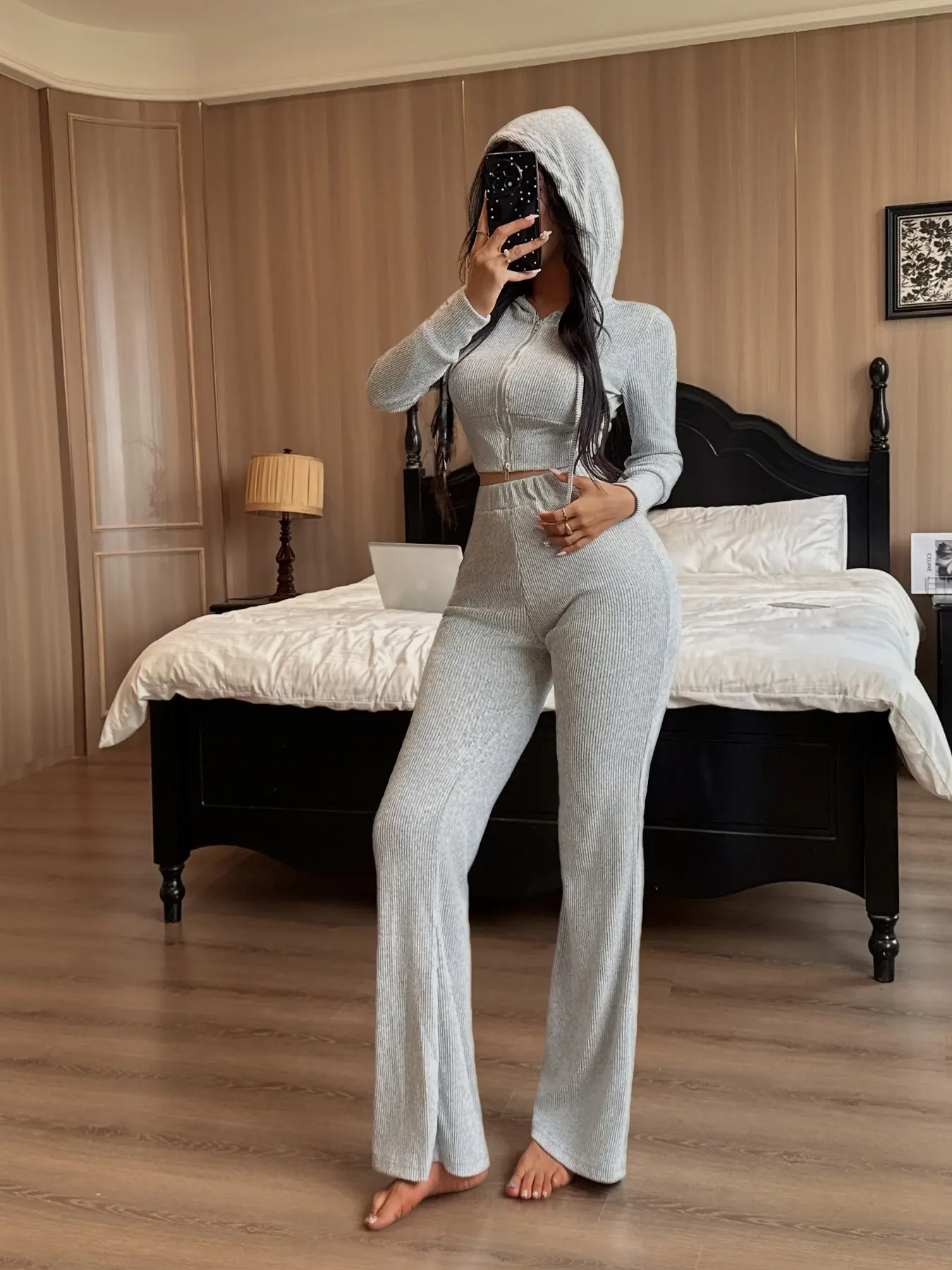 Women's Winter Warm Fleece Pajama Set, Loungewear, Soft Cozy Two-Piece Sleepwear, Indoor Outdoor Wearable, Zipper Design, Daily Casual Homewear, Fit
