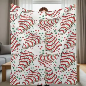 Whimsical Christmas Tree Cake Throw Blanket Cozy Christmas Holiday Tree Cake Pattern Blanket Christmas Gift For Mom Little Debbie Christmas Tree Blanket Xmas Gift For Dorms Bedroom Couch Perfect Christmas Halloween Birthday Gift