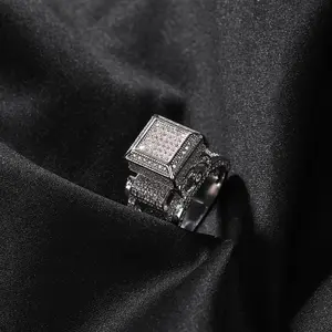 [ICE HUE] Unisex 18K Gold Vacuum Plated Copper Square Ring with 5A+ Sri Lanka Zircon, Miami-Italy-Mexico & Micro Inspired, Luxury Costume Jewelry for Daily Wear, Gift Idea, Classic-Hip Hop-Simple-Sporty Styles