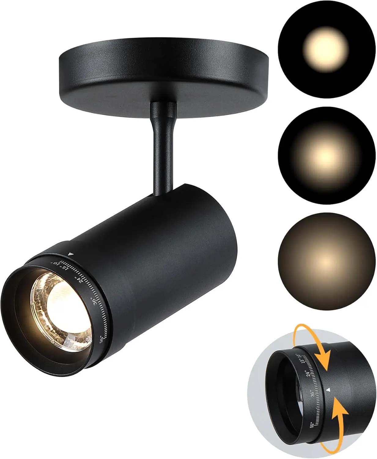 9W LED oomable Ceiling Spotlight, Dimmable, Adjustable Beam Angle 10-55°, Swivel, CRI 97, Matte White Aluminum, Wired Accent Lamp for Corridor, Artwork, Living Room, and Modern Interiors, Commercial, 350° Horizontal Rotation
