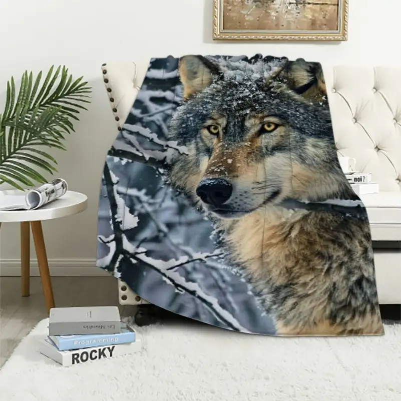 Silent Wolf Fleece Blanket for Bed,  Queen Size Winter Fleece Throw Blanket for Women, Men and Kids - Super Soft Plush Wolf Blanket Throw Animal Print Blanket, Blanket for KidsFather's Day Thanksgiving Halloween Valentine's Day Holiday Gifts tiktokshopspr
