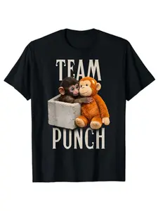 Iconic Team Punch Monkey Plush Meme Graphic T-Shirt | Ultra Soft Breathable Cotton Fabric | Viral TikTok Trending Design | Hilarious Animal Lover Streetwear | Casual Daily Wear Outfit for Men Women Teens | Comfy Lightweight Crew Neck Short Sleeve Top
