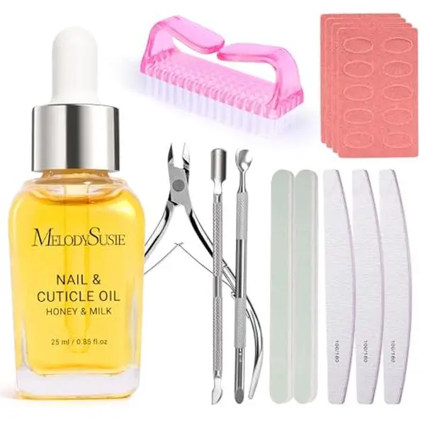 MelodySusie 14PCS Manicure Tools Kit Nail Care Set | Nail File,Cuticle Trimmer and Pusher,Mini Sandpaper,Nail Brush and Cuticle Oil 25ML