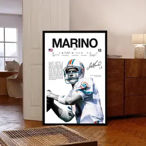 [Sale Off To 40%] [UNFRAMED] Dan Marino Hardline Art, Miami Professional Football Poster, Legend Athlete Wall Decor