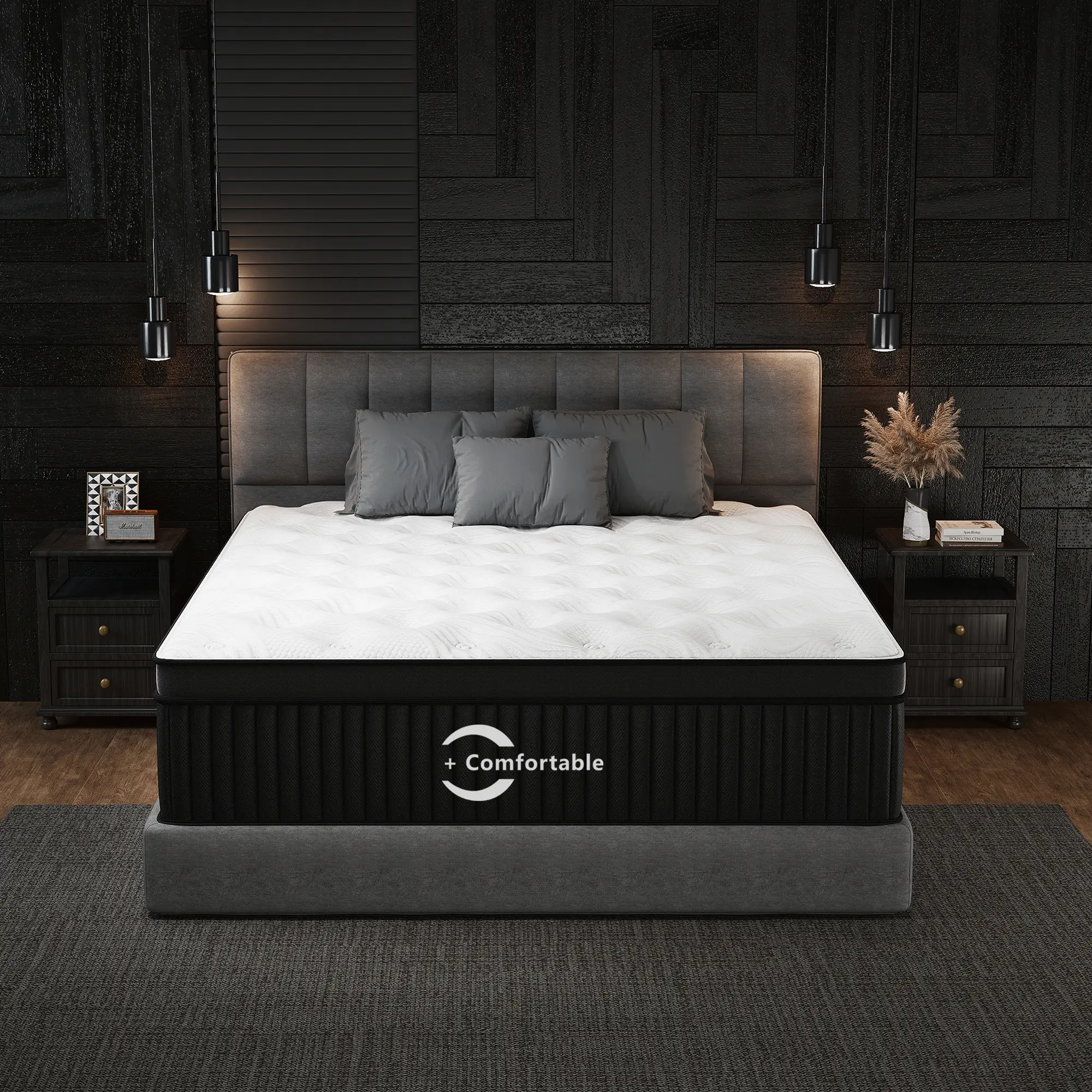 Hybrid coil mattress,12–14 inches knitted cotton cover, individually wrapped springs, skin-friendly and breathable, ergonomic back and neck support, promotes sleep and relieves pressure points, upgraded mattress, boxed (Single, Double, Quee, Restful Sleep
