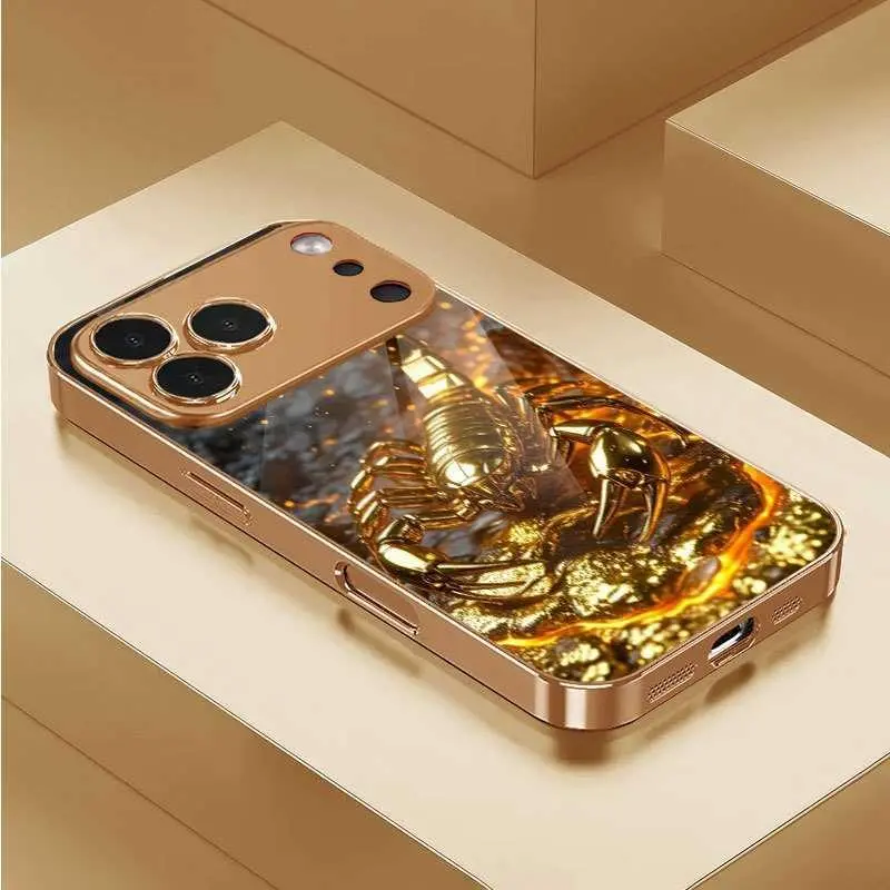 Gilded Lava Scorpion For iPhone 17 Electroplated Gold Glass Case For iPhone 14/15 Plus/16 Pro Max Protective Case HNAB49PLQWE