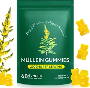 Mullein Gummies for Lungs, 60 Count, 2000mg Mullein Leaf Extract for Lung Cleanse and Respiratory Support, Organic Mullein Herb Supplement, Digestive & Immune Support, Pear Flavor Gummies