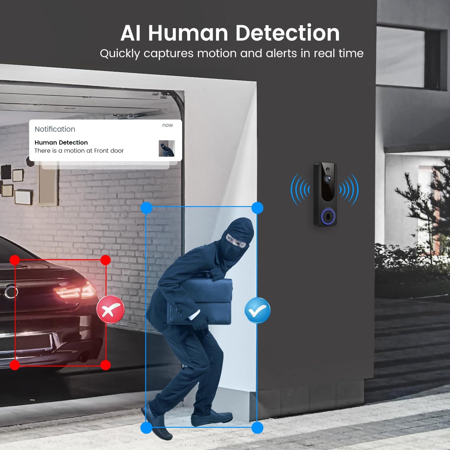 1080p WiFi Video Doorbell Camera Wireless, Battery Powered, AI Human and Motion Detection, 2 Way Talk, Night Vision, Cloud Storage, 2.4G WiFi Only, Indoor/Outdoor Surveillance 1080p WiFi Video Doorbell Camera Wireless, Battery Powered, AI Human and Motion Detection, 2 Way Talk, Night Vision, Cloud Storage, 2.4G WiFi Only, Indoor/Outdoor Surveillance