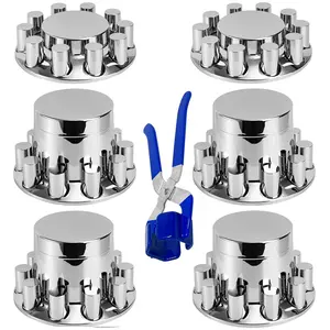 Chrome Flat Top Complete Hub Cover Kit 33mm Lug Nut Wheel Axle Covers for Semi Trucks