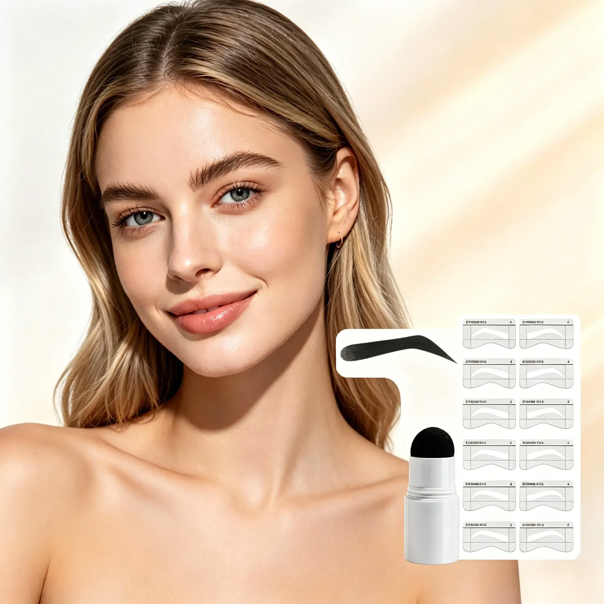 Eyebrow Stamp Powder Set - Waterproof & Long-Lasting Cosmetic Kit that Includes Stencil for Daily Brow Makeup, Ideal for Beginners, 01# Black, Eyebrows On Fleek, Natural Hairline