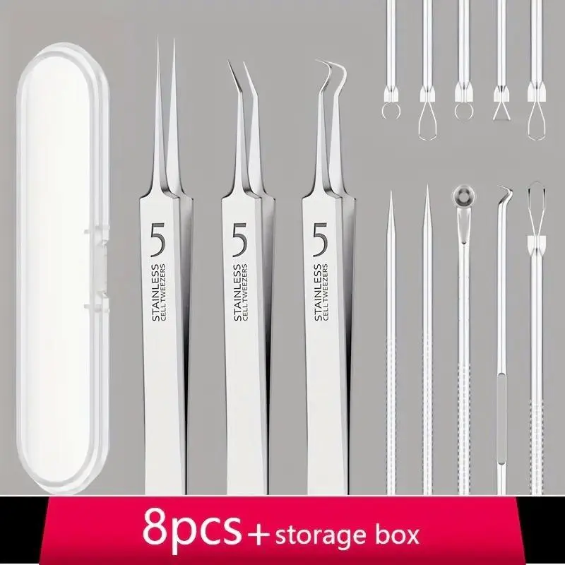 Stainless Steel Blackhead Cleanser Tool Set, Nose Blackhead Remover, Nose Blackhead Removal, Professional Blackhead Extractor Tool with Storage Box, Facial Care Tool for All Skin Types, Skincare Products