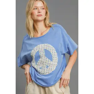 Umgee Full Size Mineral Wash T-Shirt with Lace Applique Plus Size
