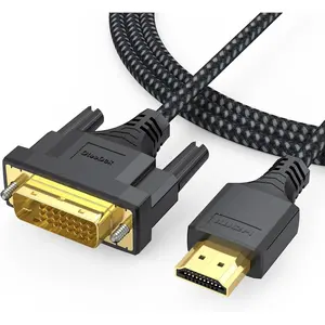 DVI to HDMI Cable 6ft Bi-drectional Braided Sheath Cord Male to Male Full HD 1080P@60Hz Plug-and-Play for Laptop Computer Gaming Console Graphics Card to Projector Monitor TV