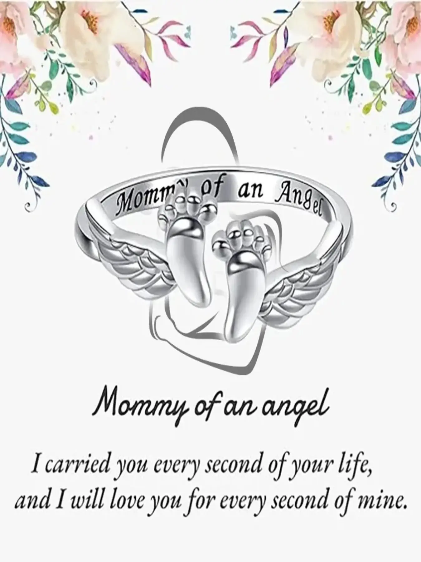 1PC Adjustable Angel Wings Baby Footprint Commemorative Ring - Engraved with “Mother of Angels” - Fashionable Accessory for Everyday Wear - Ideal Gift for Mother's Day and Father's Day - Ring Jewelry for Mom