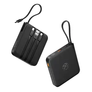 VRURC Ultra-Compact 22.5W Fast Charge Power Bank | Built-in Cables for Smartphones & Tablets | 10000mAh Slim Battery Pack