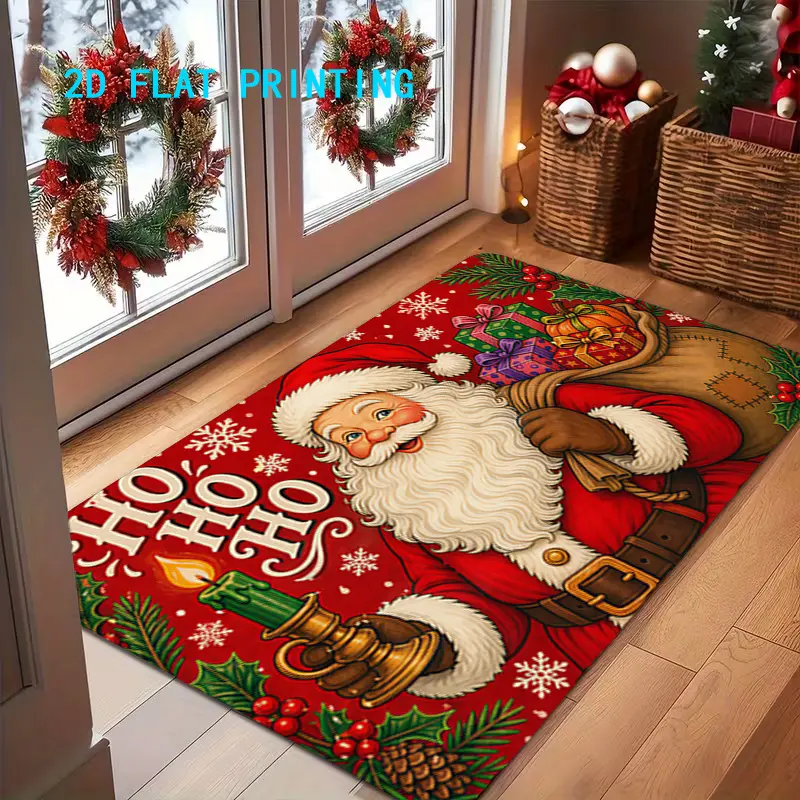 1pc Christmas Santa Claus Cartoon Doormat - 2D Flat Printing Polyester Mat, Non-slip, Machine-washable, Easy-to-clean, Suitable for Home & Outdoor Decoration, Ideal for Entryways, Great Gift for Home Use washable rug stain bedroom decorative floor