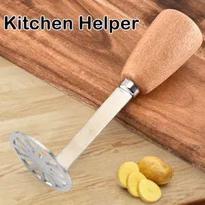 2 Counts Mini Potato Masher, Wood Non-Slip Comfort Grip, Create Smooth Puree Evenly, Small Size for Easy Storage