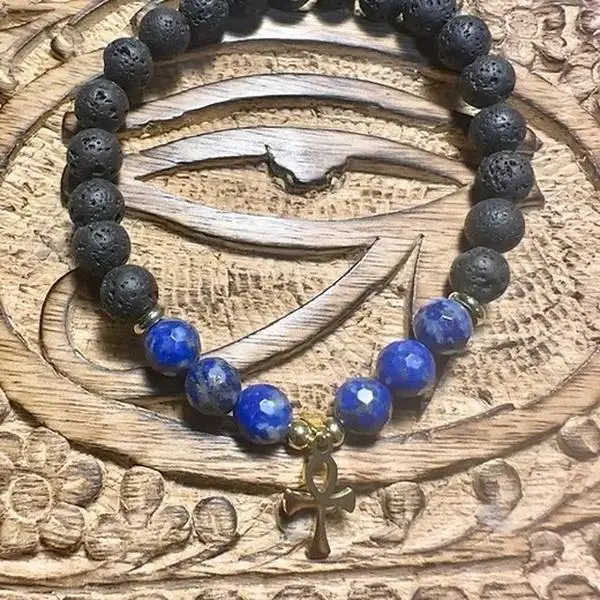 Sodalite and Lava Ankh Bracelet