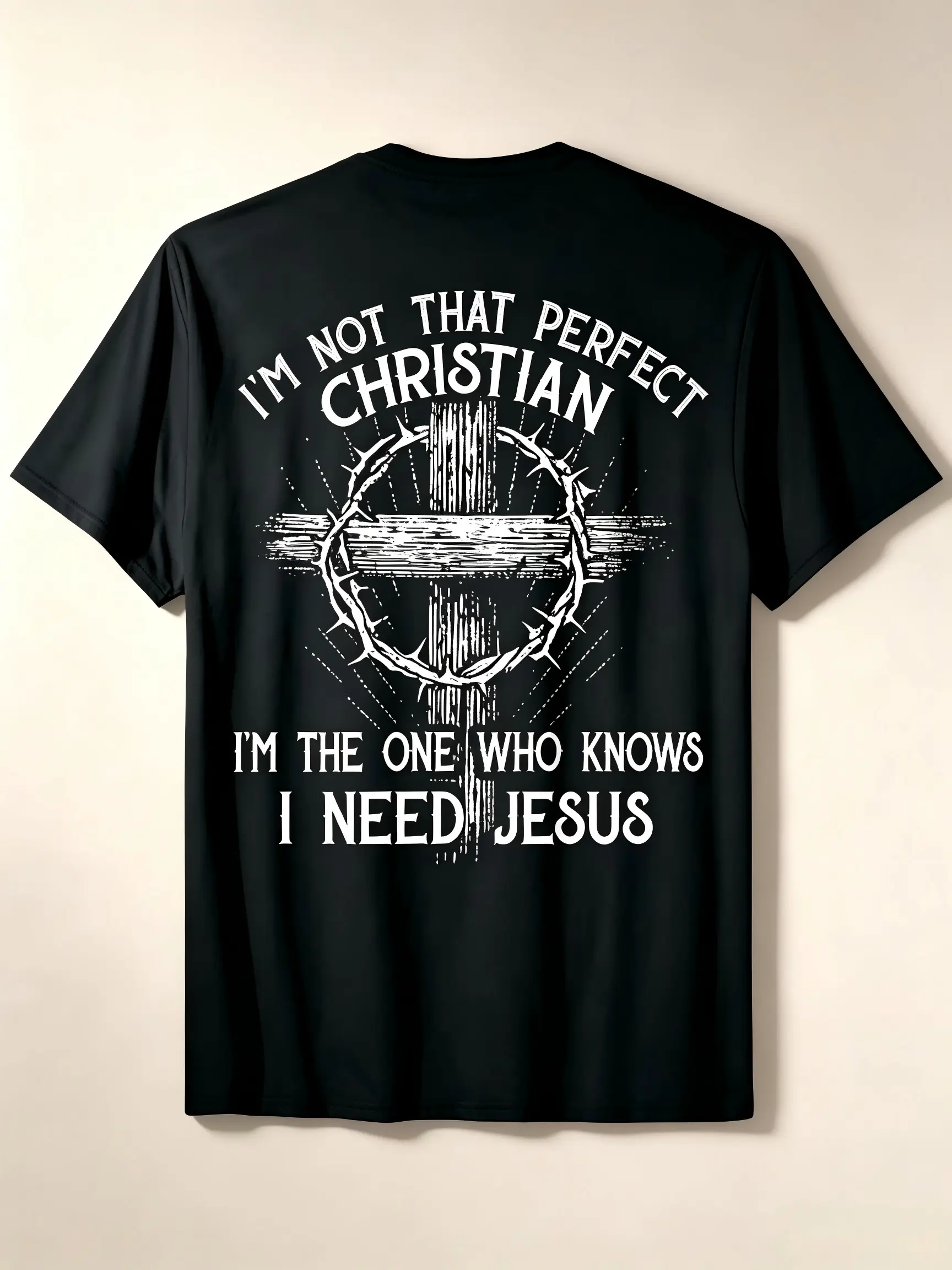 Printed round-neck T-shirt, unisex style, "I'm not that perfect Christian, I'm the one who knows." T-shirt with graphic design, casual short-sleeve, comfortable and breathable, suitable for everyday wear
