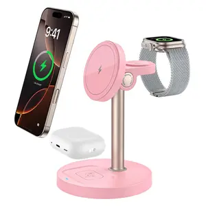 Magnetic Wireless Charger Stand, Magnetic Charger Base, 15W Fast Charging Charger with Adjustable Angle, Phone Accessories for iPhone 12-16 Series for iWatch & AirPods