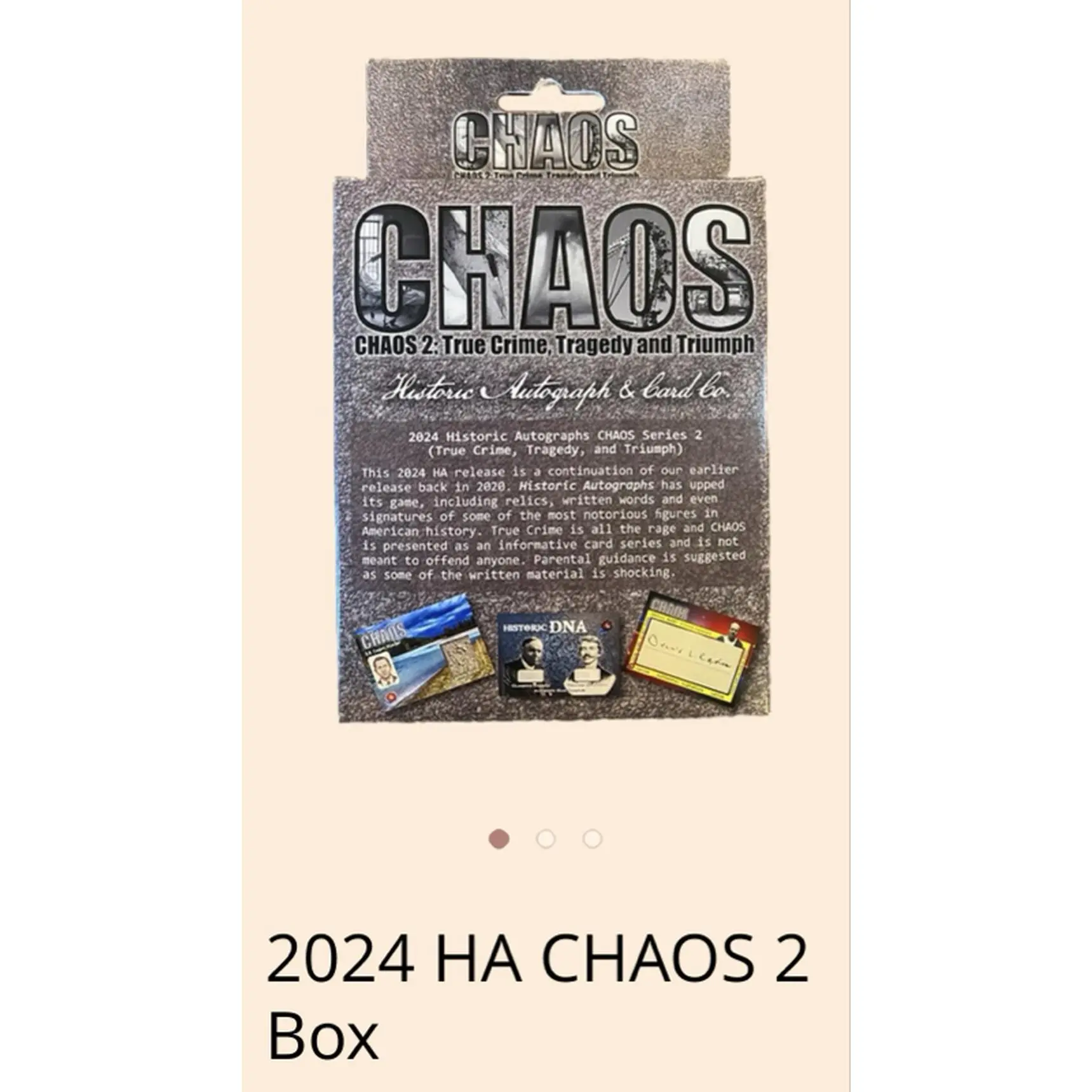 Historic Autographs 2024 Chaos 2 Box - True Crime Tragedy and Triumph Series 2 Collectible Set