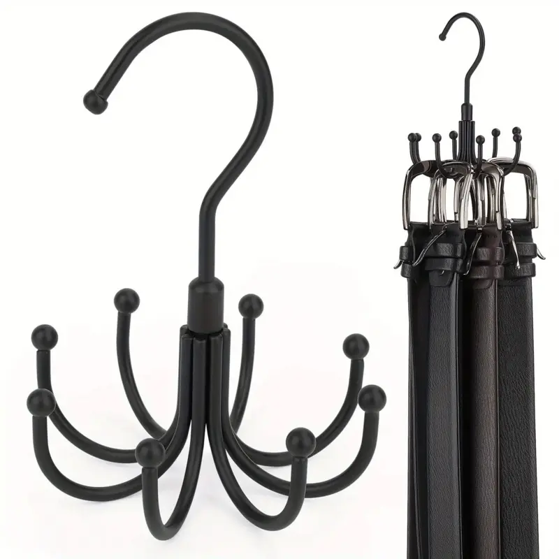 1pc High Capacity Multi-Purpose Belt Hanger, Rotatable Belt Rack Closet Organizer for Belts, Bras, Vests, Ties, Scarves, Stainless Steel Hanging Storage Hooks, Holder, Fashion Closet Accessories