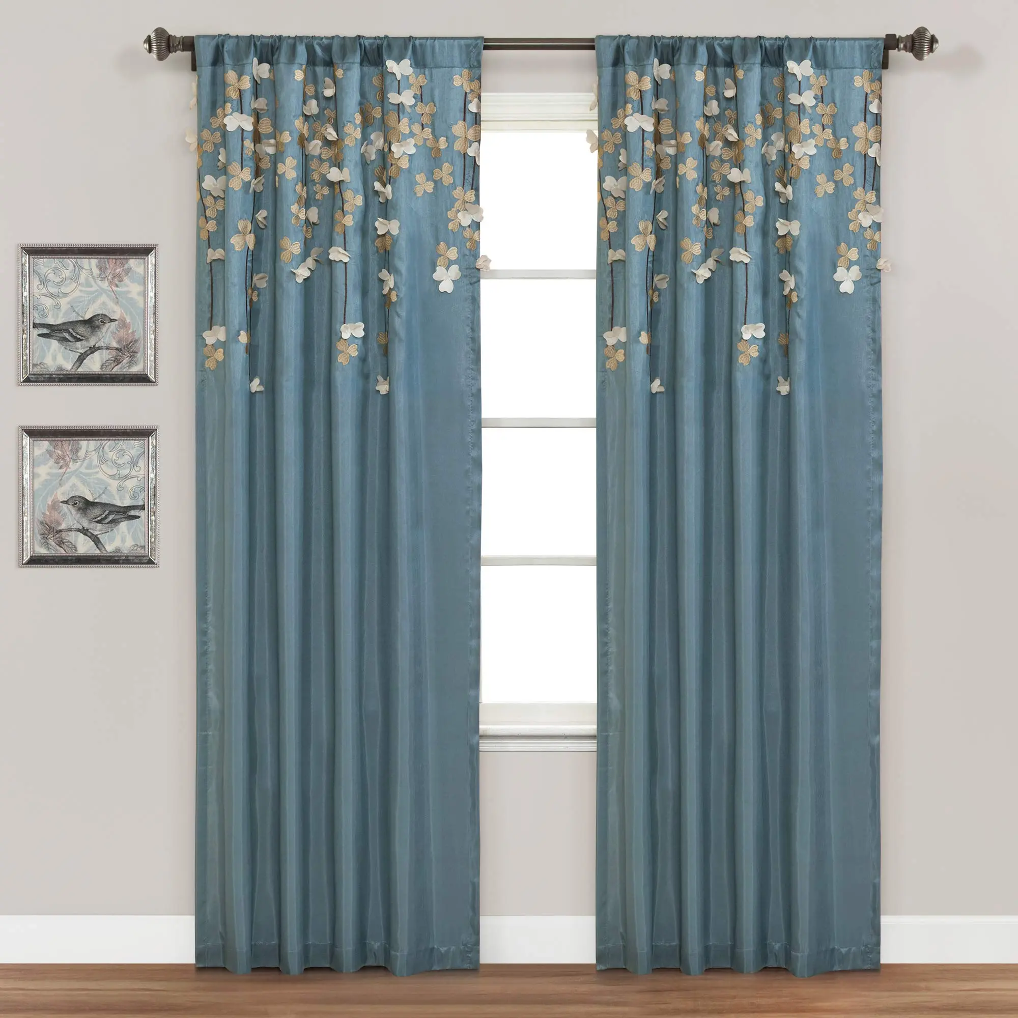 95"x42" Flower Drops Light Filtering Window Curtain Panel Blue - Lush Decor 95"x42" Flower Drops Light Filtering Window Curtain Panel Blue - Lush Decor