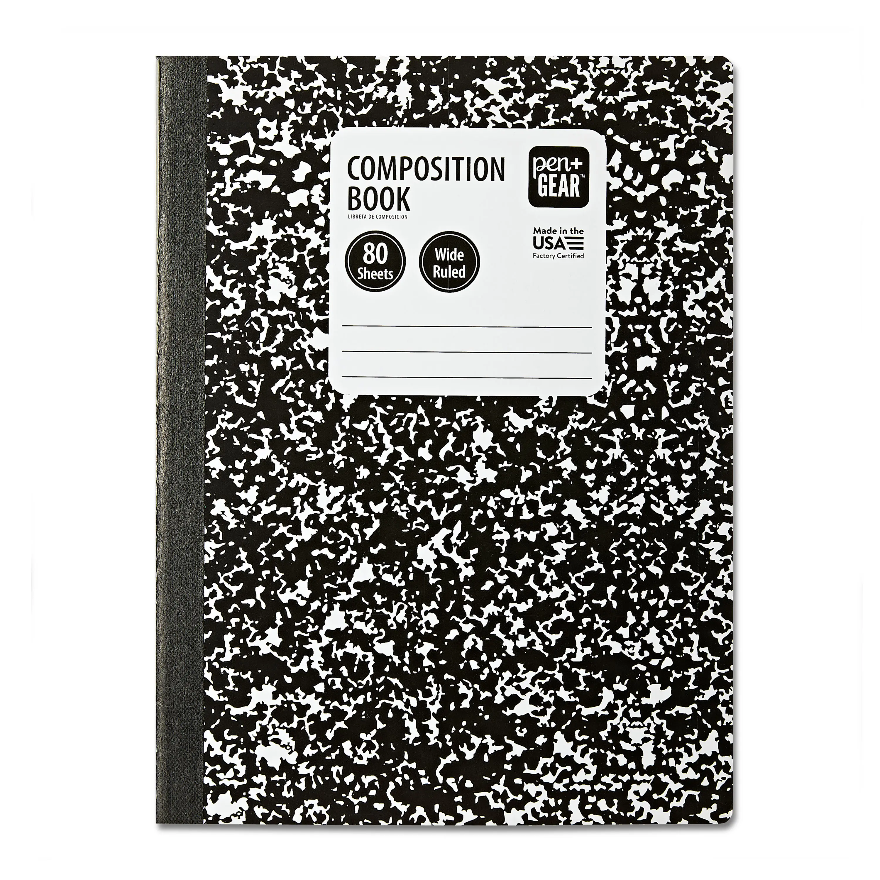 Pen+Gear Wide Ruled Composition Book, 7.5" x 9.75", Black and White Marble, 80 Sheets, 30 Count Pack