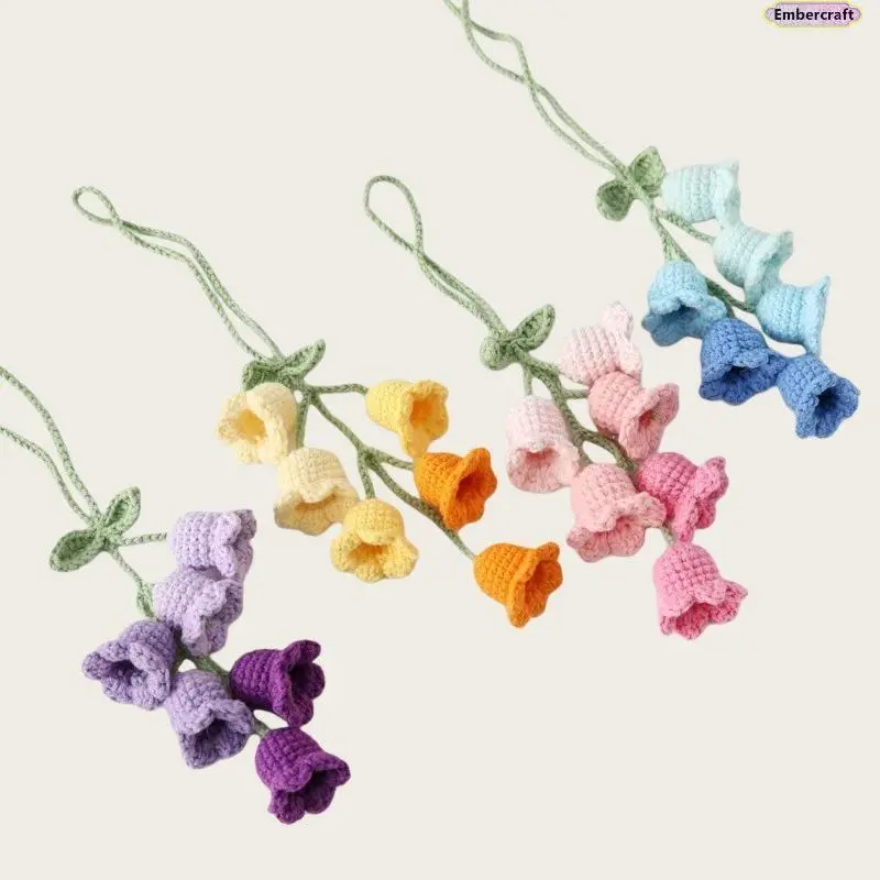 Handmade Crochet Lily of the Valley Car Charm, Cute Hanging Flower Decor, Aesthetic Yarn Flower Ornament for Rearview Mirror, Room Decor & Gift Idea, Cars, Accessories For Car, Car Decorating